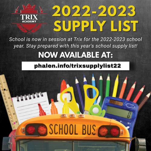 Trix Academy Supply List 2022- 2023